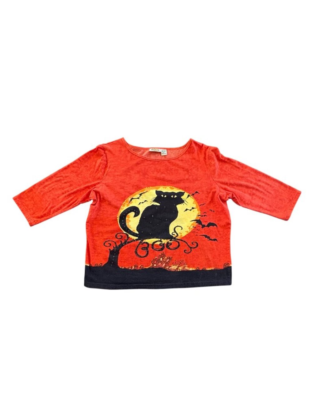 Vintage Halloween Black Cat Full Moon Holiday Tee Shirt Size XL Collections ETC